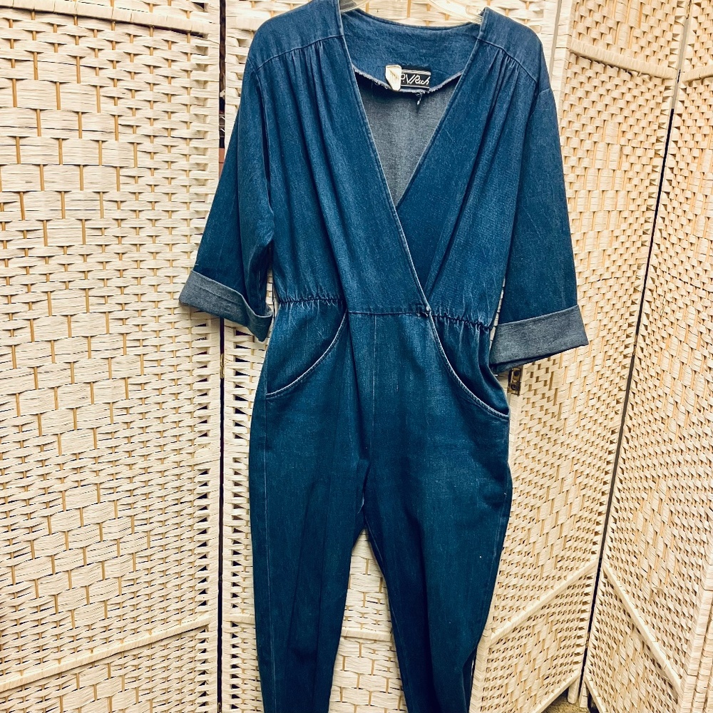 Vintage 1980 PVRich chambre denim jumpsuit  wrap front size 9